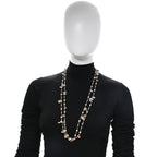 Pearl Enamel CC Camellia Long Necklace Gold Beige Pink