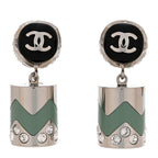 Metal Resin Crystal CC Pendant Earrings Silver Black Green