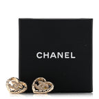 Metal Crystal CC Logo Heart Earrings Gold