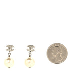 Crystal Pearl CC Drop Earrings Silver Pearly White