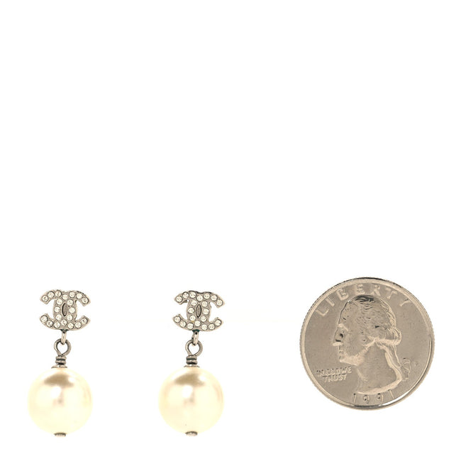 Crystal Pearl CC Drop Earrings Silver Pearly White Main Image