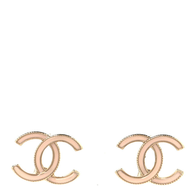 Enamel CC Earrings Pearly Pink Gold Hover Image