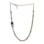 Crystal Pearl Glass Beaded CC Short Necklace Gold White Black