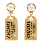 Pearl CC Tags Drop Earrings Gold
