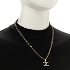 Lambskin Crystal CC Chain Pendant Necklace Black Gold