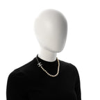 Lambskin Pearl Crystal CC Short Necklace Gold White Black