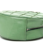 Lambskin Stitch Round Clutch With Chain Green
