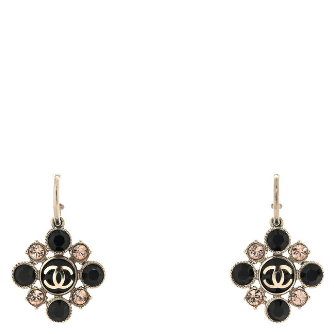 Crystal CC Flower Drop Earrings Silver Black Pink Hover Image