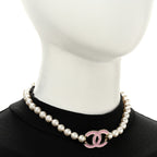 Pearl Enamel CC Choker Necklace Gold White Pink