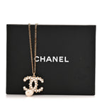 Crystal Pearl CC Drop Necklace Gold