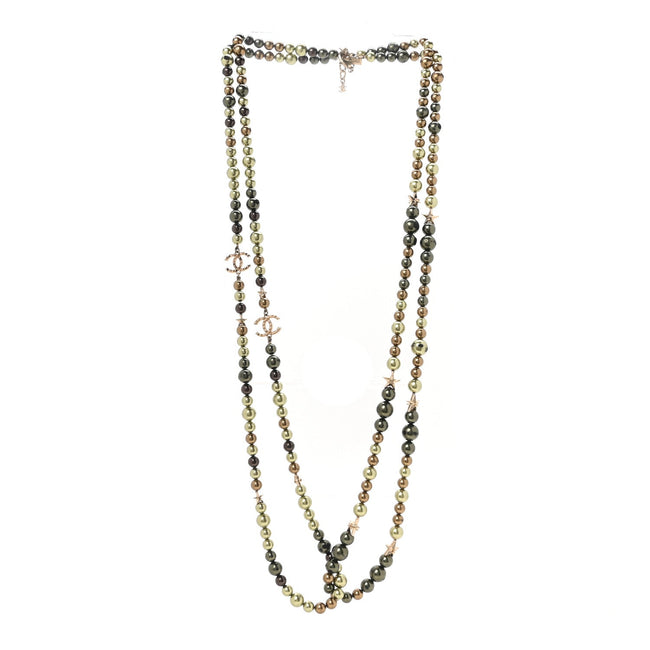 Pearl Star CC Multi Strand Long Necklace Green Gold Hover Image