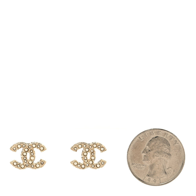 Metal Graduated Pearl Crystal CC Earrings Light Gold Main Image