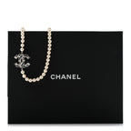Pearl Crystal Lambskin CC Long Necklace Gold Black