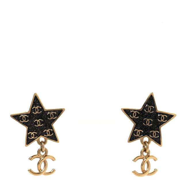 Metal Glitter Sparkle CC Star Drop Earrings Gold Navy Multicolor Hover Image