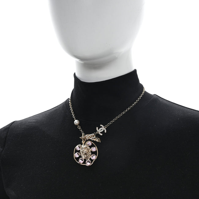 Resin Crystal Pearl CC Fruit Pendant Necklace Gold Pink Main Image