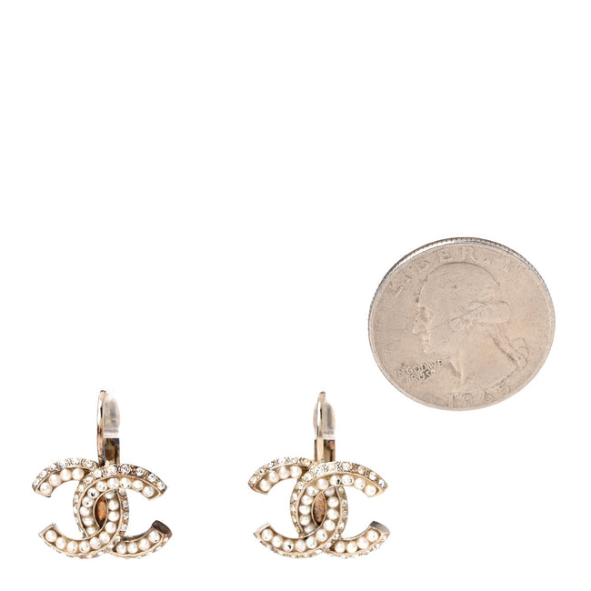 Crystal Pearl CC Dangle Earrings Gold Main Image