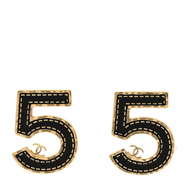 Metal CC No 5 Earrings Gold Black Hover Image