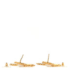 Metal Pearl CC Chain Drop Earrings Gold