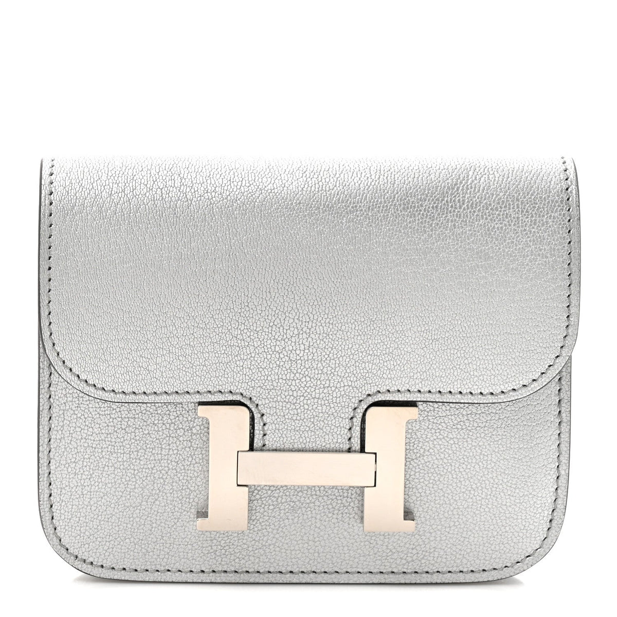 Metallic Chevre Chamkilight Constance Slim Wallet Argent