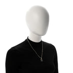 Lambskin Crystal CC Chain Pendant Necklace Black Gold
