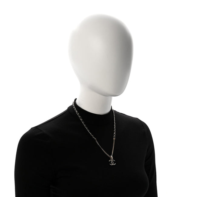 Lambskin Crystal CC Chain Pendant Necklace Black Gold Main Image