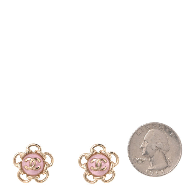 Resin CC Flower Earrings Gold Pink Main Image