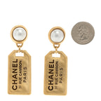 Pearl CC Tags Drop Earrings Gold