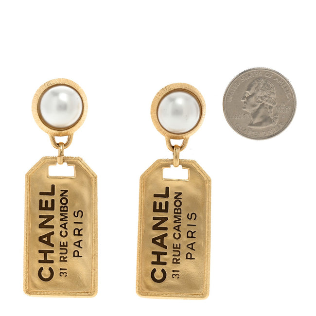 Pearl CC Tags Drop Earrings Gold Main Image
