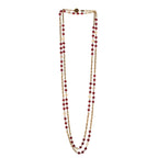 Beaded Pearl CC Long Strand Necklace Gold Red