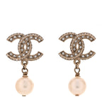 Crystal Timeless CC Pearl Drop Earrings Light Gold
