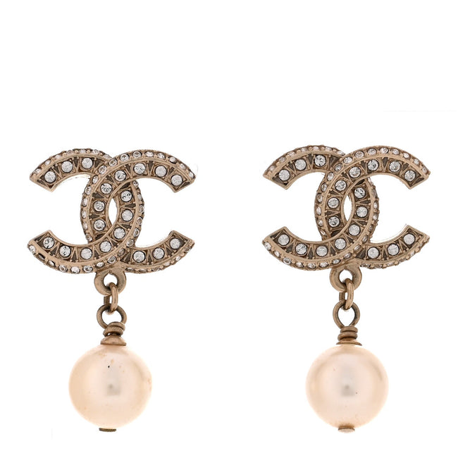 Crystal Timeless CC Pearl Drop Earrings Light Gold Hover Image