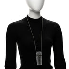 Metal Resin Lambskin Crystal Lipstick Case Long Necklace On Chain Silver Black Gold