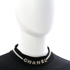 Pearl Crystal CC Logo Choker Necklace Gold