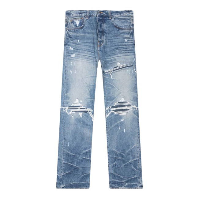 Amiri Mx1 Distressed Mid-Rise Straight-Leg Jeans Honeycomb Indigo Hover Image