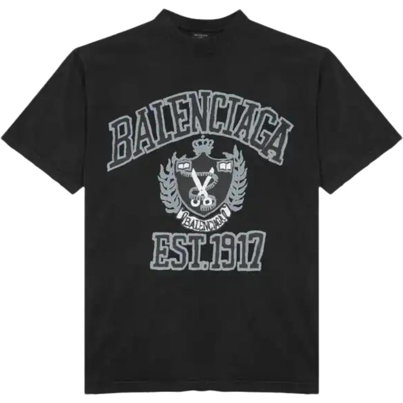 Balenciaga Distressed Graffiti College Logo Tee Black