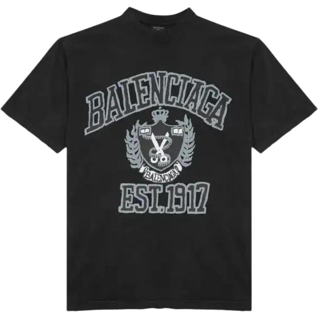 Balenciaga Distressed Graffiti College Logo Tee Black Hover Image