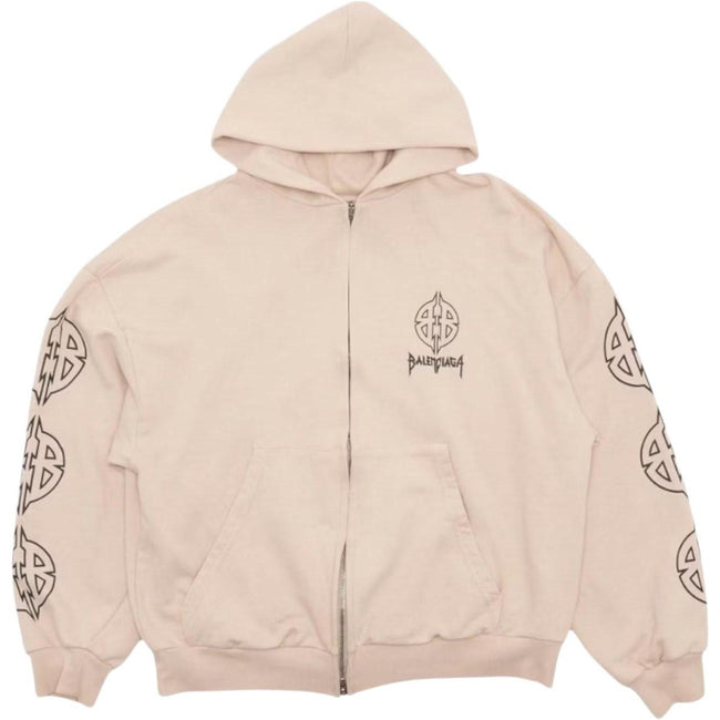 Balenciaga Metal BB Stencil Zip Up Hoodie Cream Hover Image