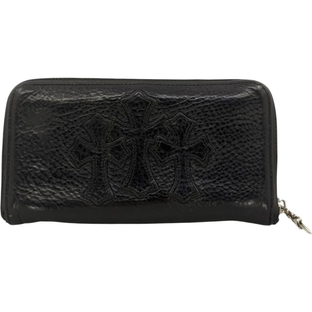 Chrome Hearts Black Triple Cross Leather Zip Wallet