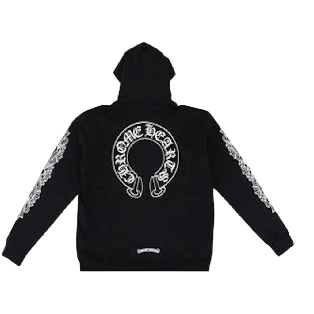Chrome Hearts Horseshoe Floral Cross Sleeve Zip Up Hoodie Black