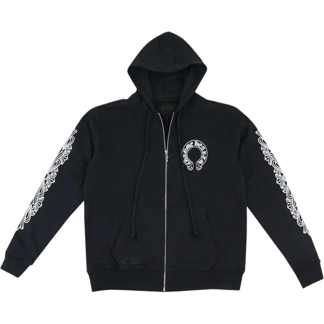 Chrome Hearts Horseshoe Floral Cross Sleeve Zip Up Hoodie Black Hover Image