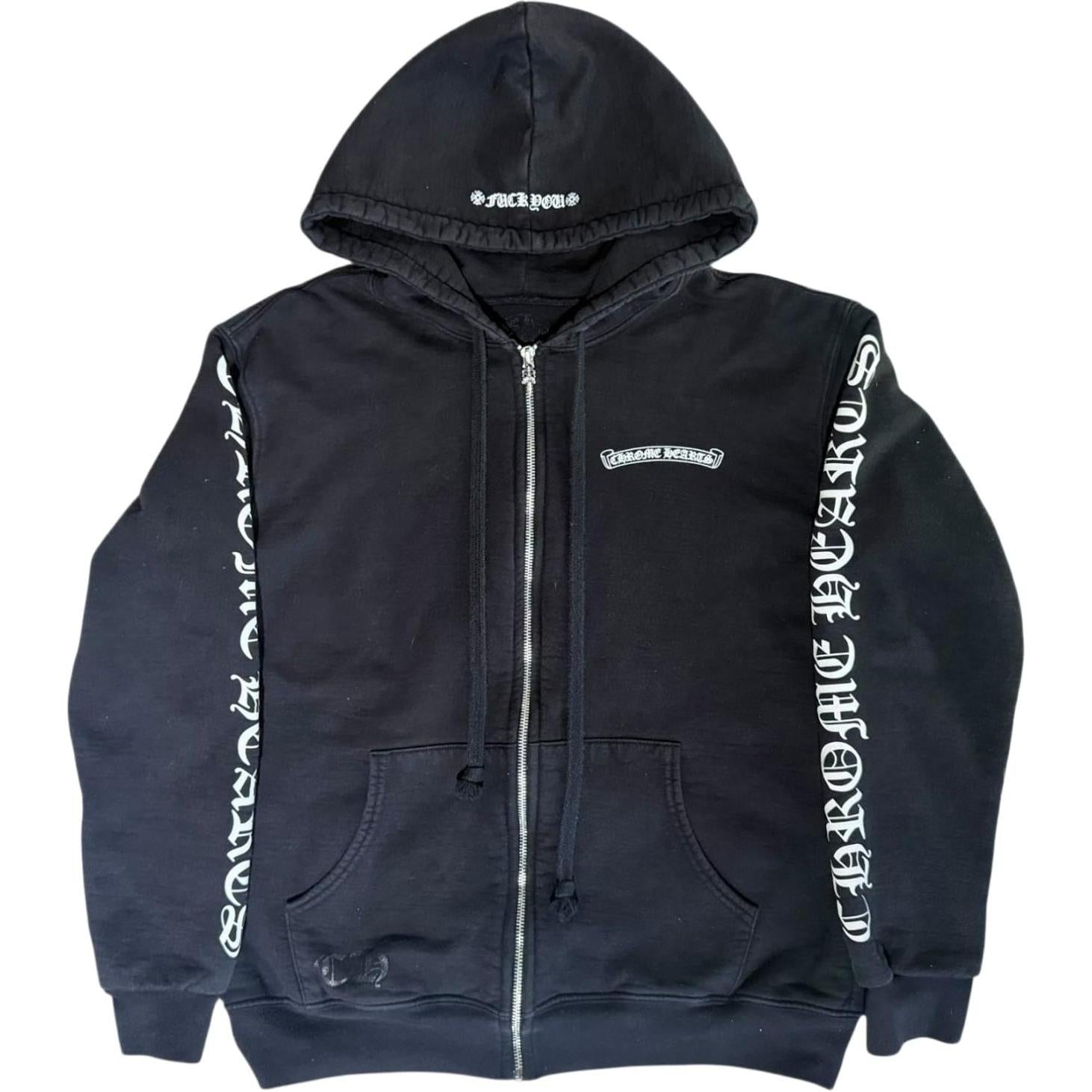 Chrome Hearts Scroll Logo Fuck You Zip Up Hoodie Black
