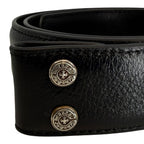 Chrome Hearts Silver Oval Star Black Leather Belt - Size 34