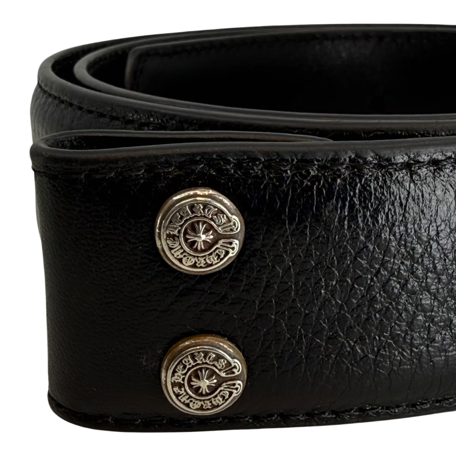 Chrome Hearts Silver Oval Star Black Leather Belt - Size 34