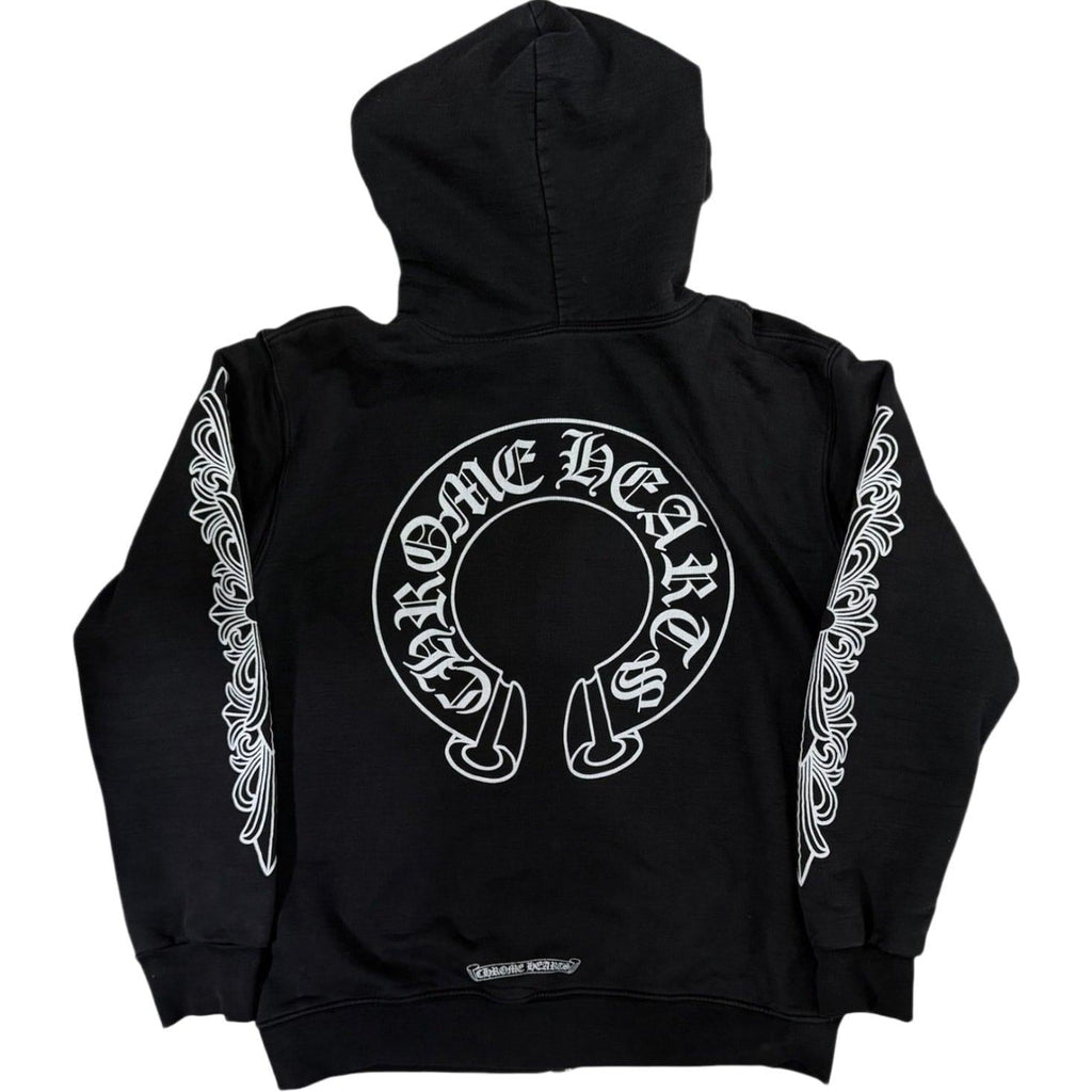 Chrome Hearts Thermal Horseshoe Floral Cross Sleeve Zip Up Hoodie Black/White