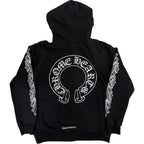 Chrome Hearts Thermal Horseshoe Floral Cross Sleeve Zip Up Hoodie Black/White
