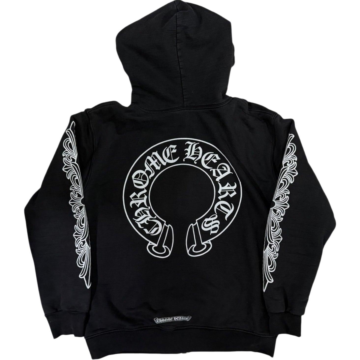 Chrome Hearts Thermal Horseshoe Floral Cross Sleeve Zip Up Hoodie Black/White