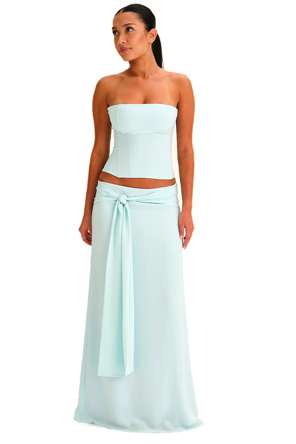 Mint Front Tie Flowy Maxi Skirt
