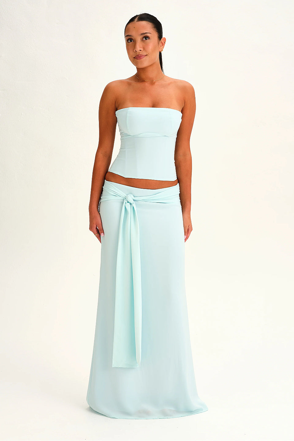 Mint Front Tie Flowy Maxi Skirt