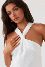 White Halter Bow Mini Dress