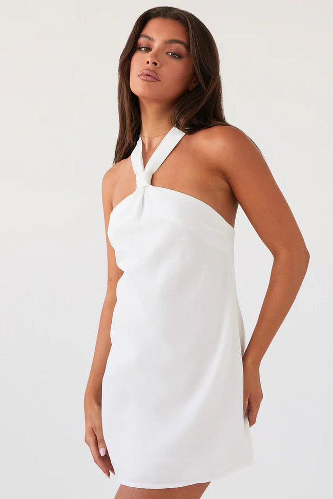 White Halter Bow Mini Dress Main Image